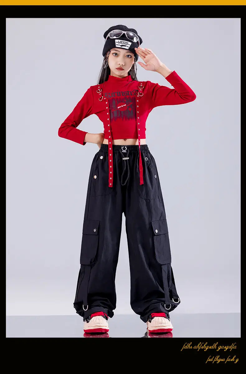 Hip Hop Girls K-pop Fashion Crop Top Street Dance Cargo Pants Plaid Skirts Kids Streetwear Children Jazz Girl Group Clothes Sets