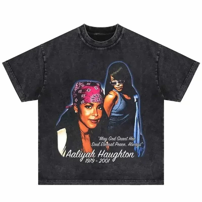 Hip Hop Vintage T-Shirt Aaliyahs Baby Girl Purple Bootleg Print T Shirts Harajuku Streetwear Summer Casual Loose Tops Unisex