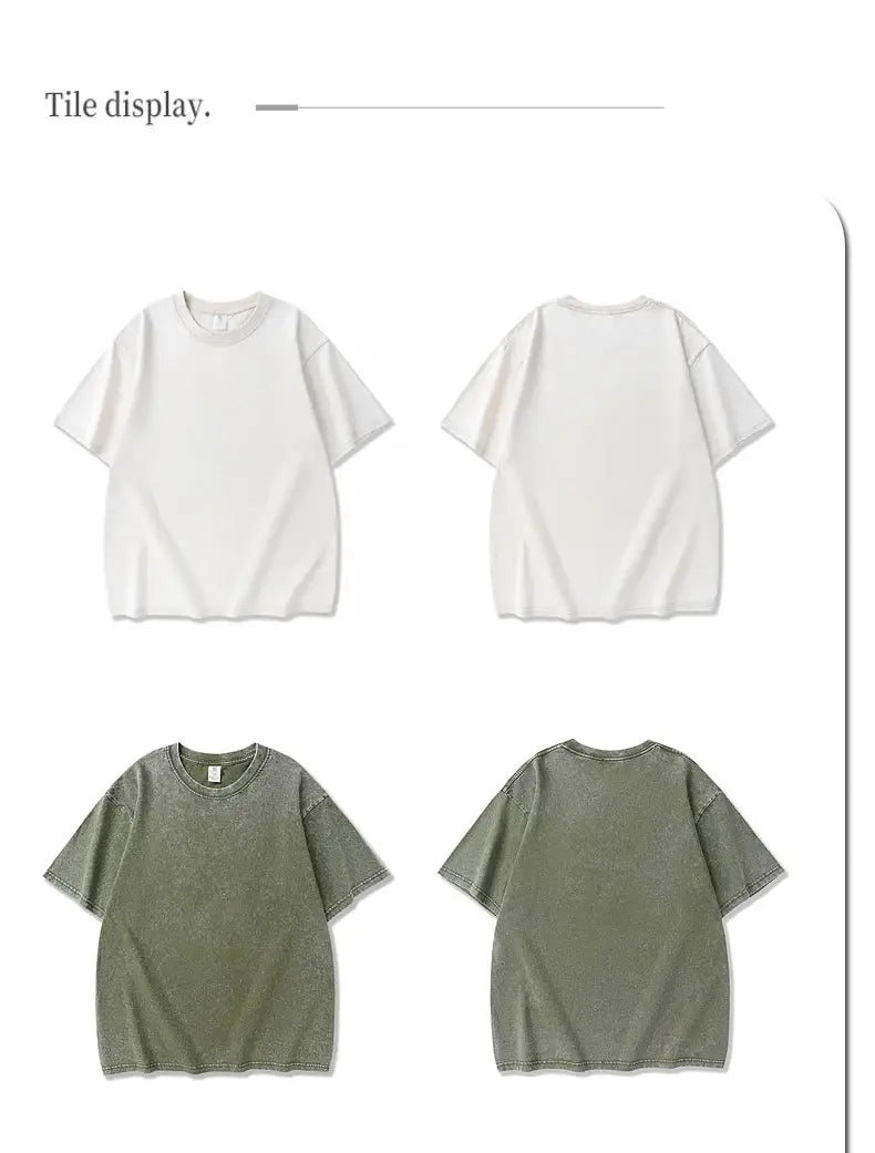 250gsm Men’s Washed Vintage T-Shirts Street Hip Hop Retro Punk T Shirt Women Harajuku Casual Cotton Short Sleeve Acid Wash Tops