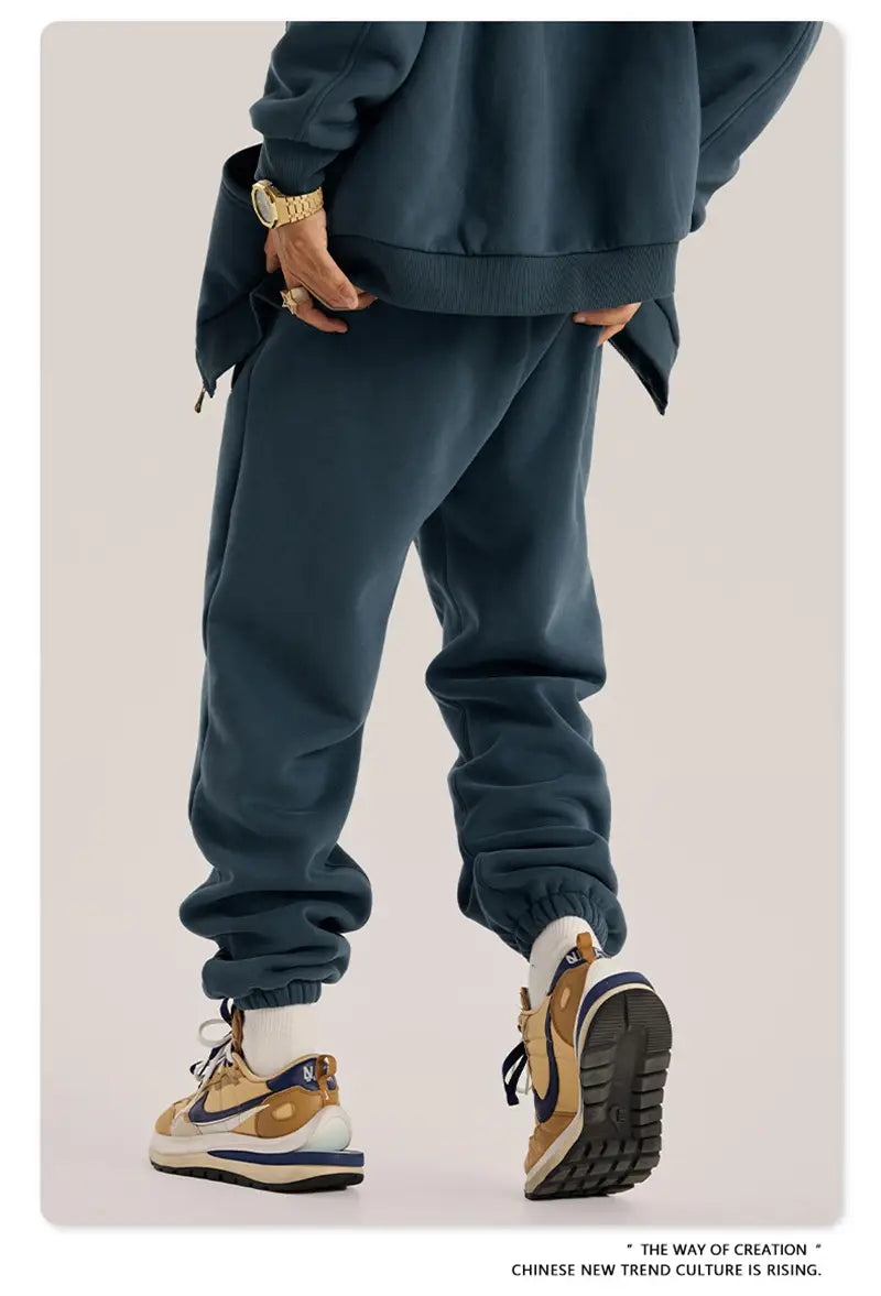 ZODF Trendy Men 345gsm Fleece Sweatpant Unisex Solid Color Loose Retro Hip Hop Winter Joggers Pants Brand Clothes HY0005