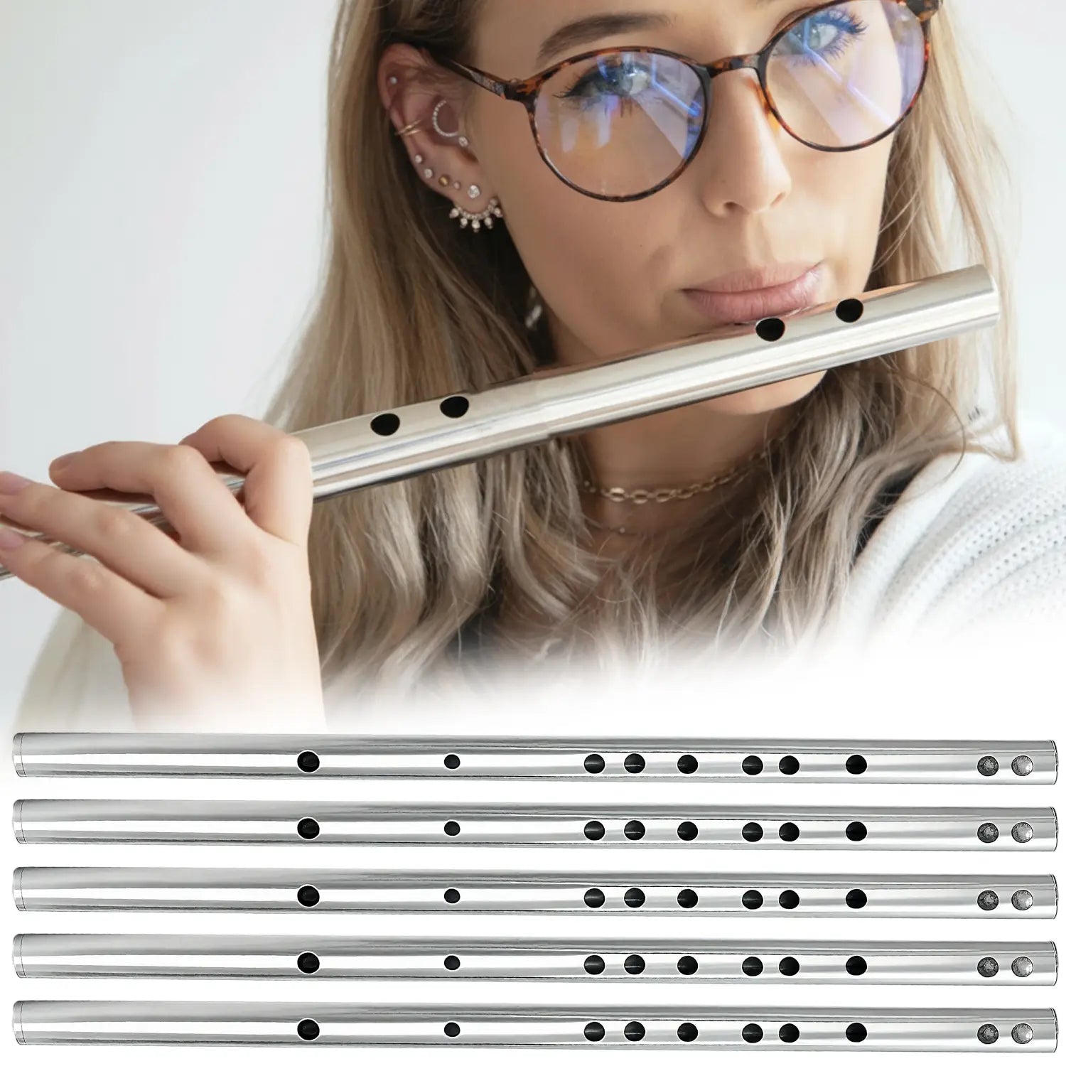 Professional Stainless Steel Flute for Music Learners Beginners Adults Kids Durable Mildew Resistant Easy Play Wind Instrument