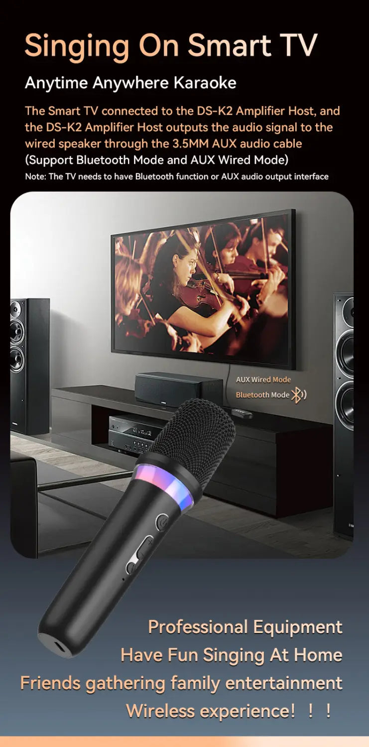 DS-K2 Karaoke Companion Bluetooth 5.3 Wireless Moving-Coil Microphone With RGB Light KTV DSP Mixer System For Wired Speaker Car