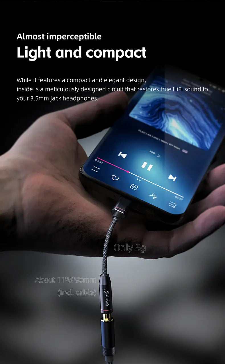 FiiO JA11 USB Type C to 3.5mm Earphone/Headphone Adapter USB C Cable USB C to 3.5 Audio Aux Cable For IOS Android