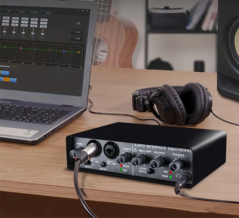 Professional Sound Card Audio Mixer for Electric Guitar - Channel Monitoring Live Recording Studio Singing - USB Interface