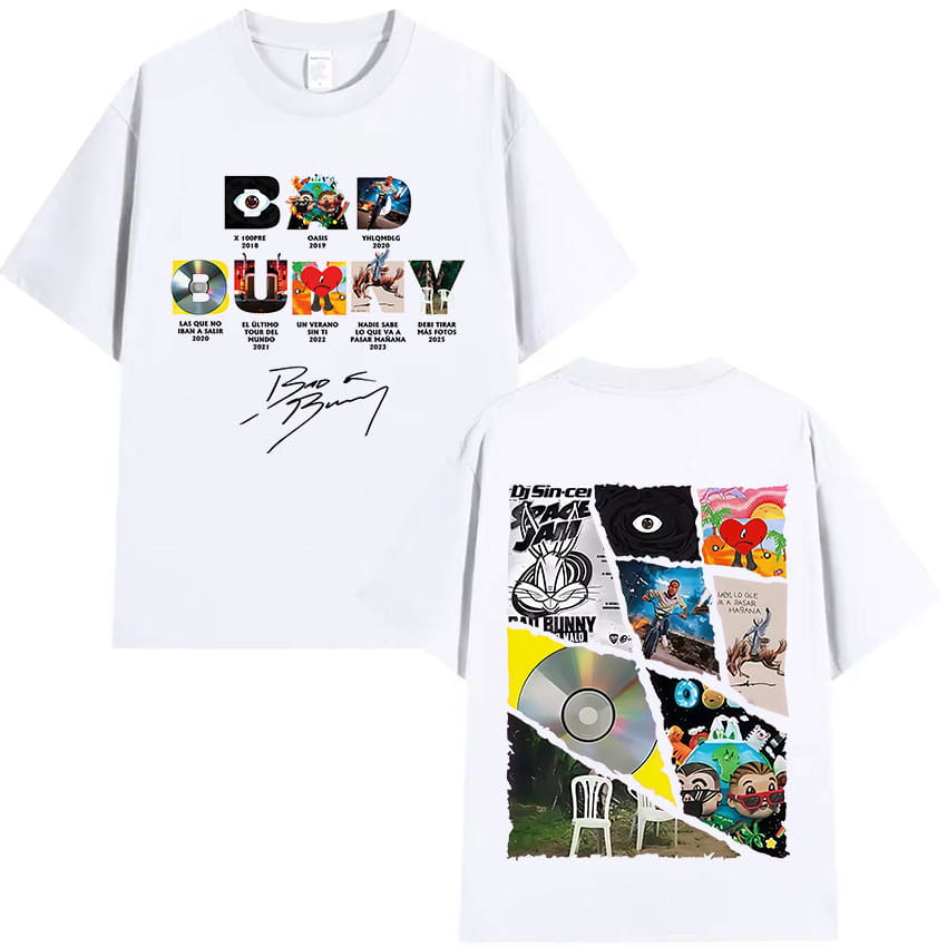 Rapper Bad Bunny Tour 2026 Album Merch T Shirts Debi Tirar Mas Fotos DTMF Graphics T-shirts Unisex Hip Hop Oversized Cotton Tees