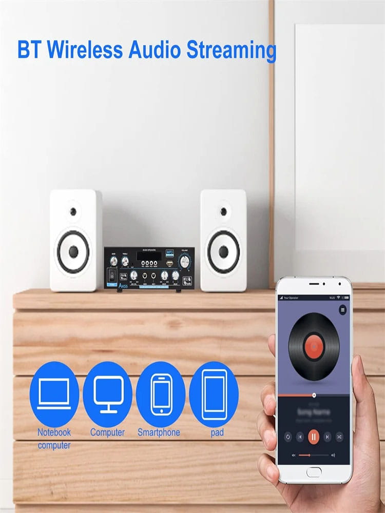 AK55 HiFi Digital Amplifier Channel 2.0 Bluetooth Surround Sound AMP Max Power 90Wx2 Speaker for Home Car BT 5.0 Audio AMP