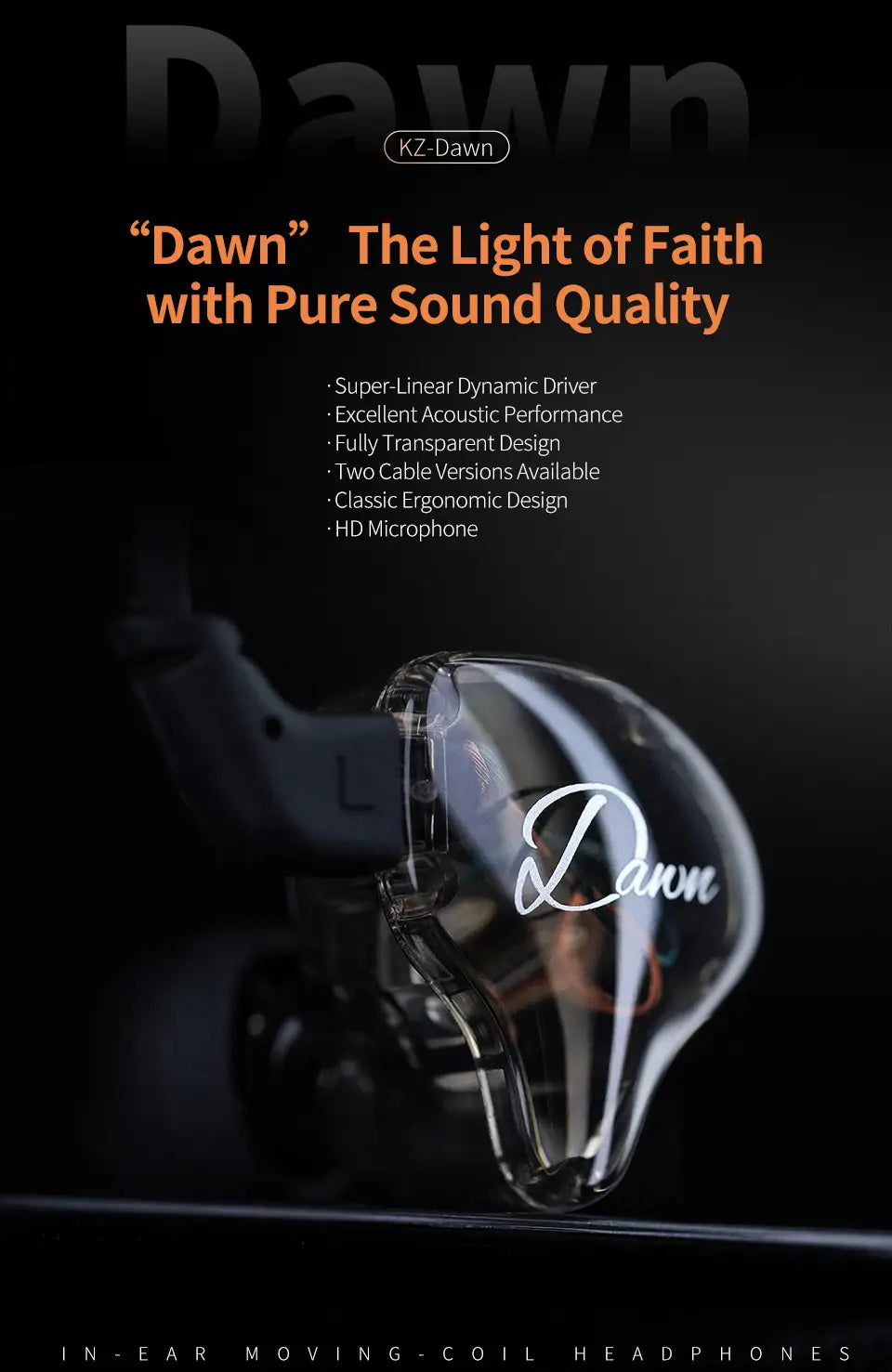 KZ Dawn HiFi Earphone 10MM Dual Dynamic Drive Bass Earbud In ear Monitor Gaming Sport Music DJ Stage Noise Reduction Hearphone