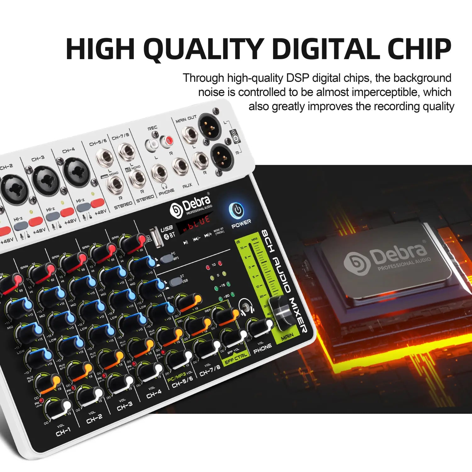 4/8 Channel Audio Mixer DJ Controller Sound Mixing Console With Bluetooth Phantom Power Delay Repaeat Effect For PC Recording