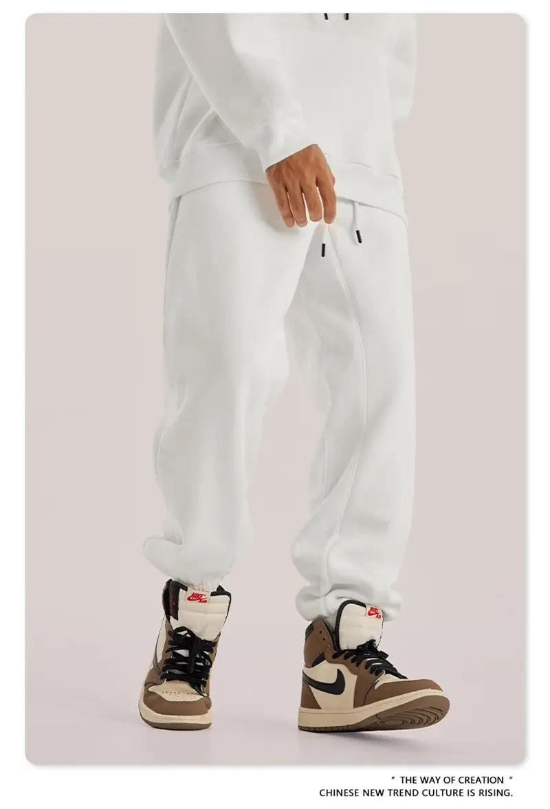 ZODF Trendy Men 345gsm Fleece Sweatpant Unisex Solid Color Loose Retro Hip Hop Winter Joggers Pants Brand Clothes HY0005