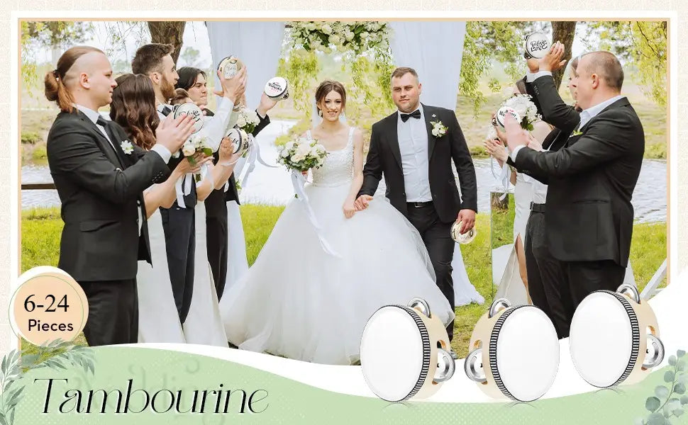 Wedding Tambourine Drum for Hand Held Percussion Gift Wood Metal Jingles Musical Educational Drum Instrument for Wedding Party