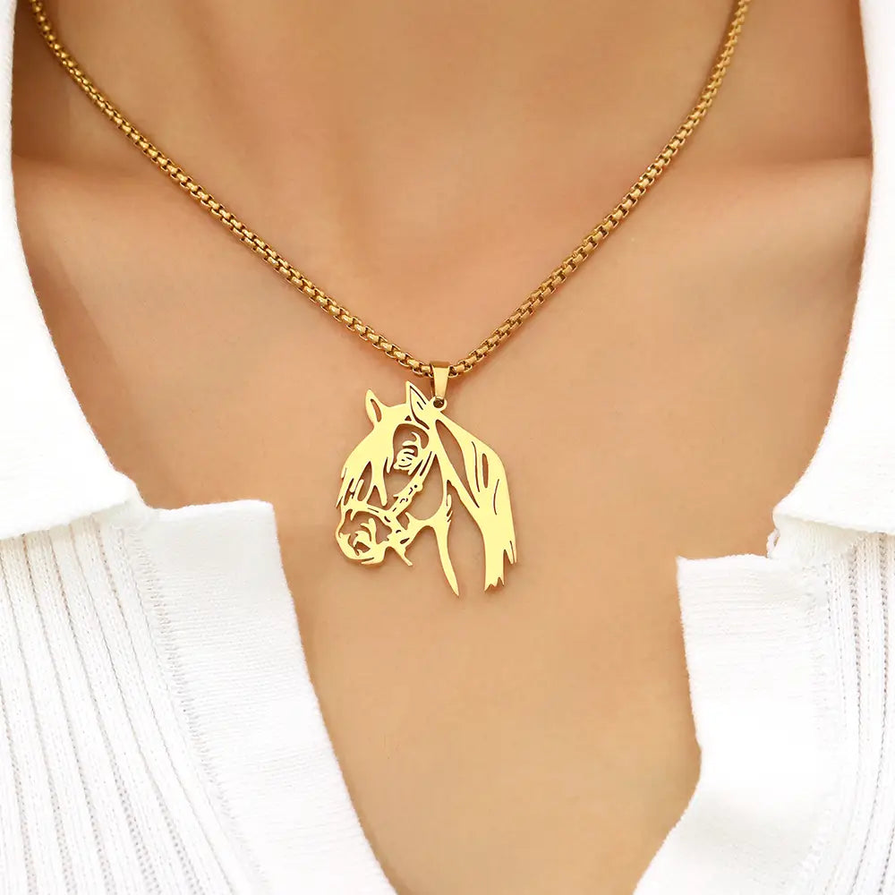 Stainless Steel Necklaces Animals Horse’s Head Pendant Choker Chain Men Atmospheric Fashion Hip Hop Necklace For Women Jewelry