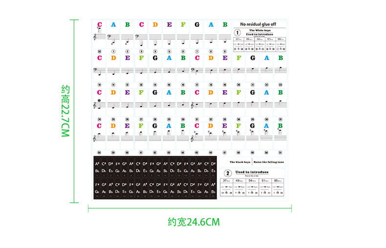 Transparent Piano Keyboard Stickers 49/54/61/88 Key Detachable Music Decal Notes Electronic Piano Piano Spectrum Sticker Symbol