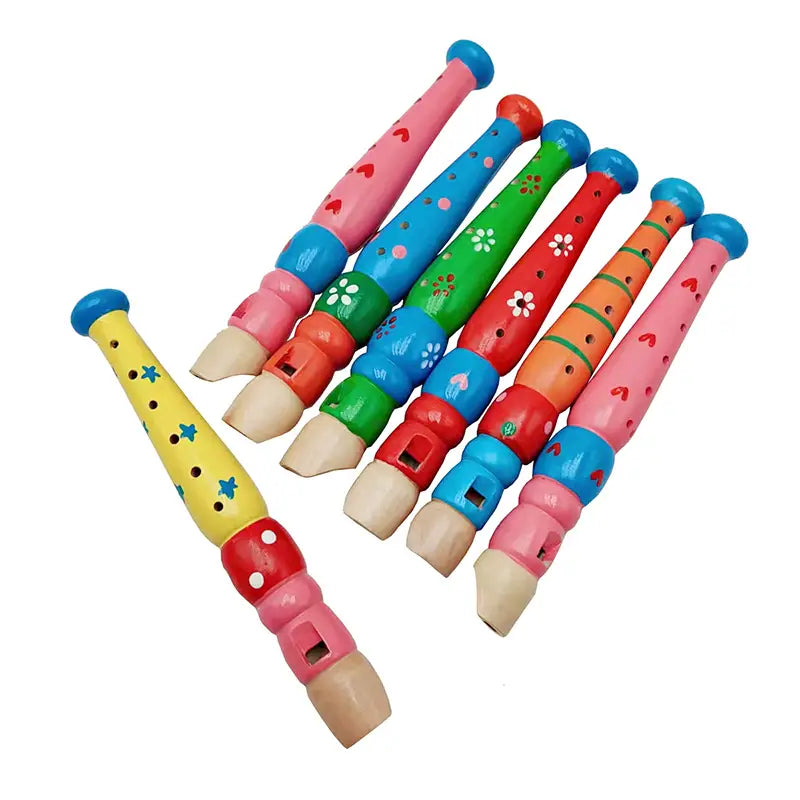 Wooden Cartoon Piccolo & Harmonica Children 6-Hole Flute 16-Hole Harmonica Toys Musical Instrument Toys Early Music Education
