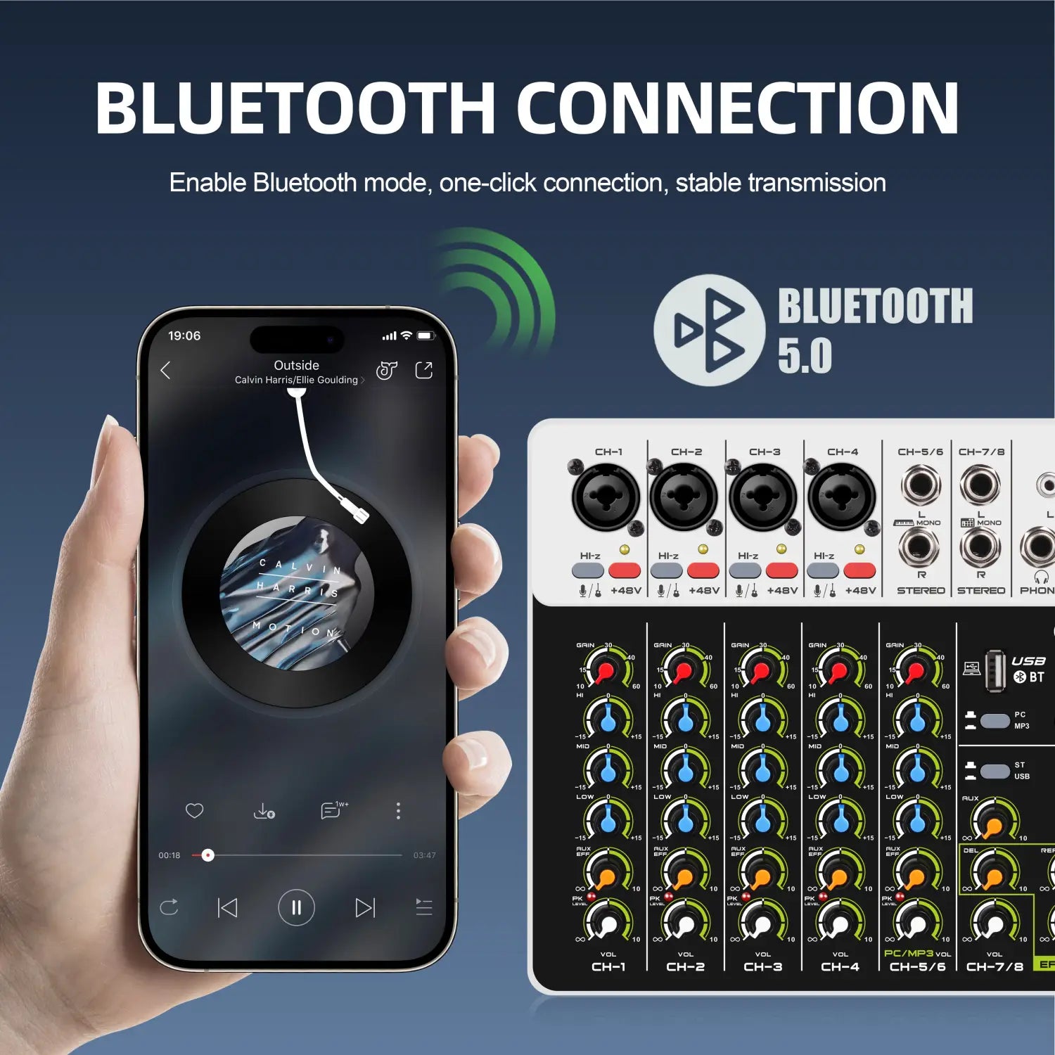 4/8 Channel Audio Mixer DJ Controller Sound Mixing Console With Bluetooth Phantom Power Delay Repaeat Effect For PC Recording