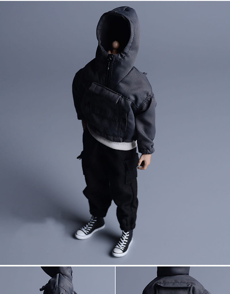 1/12 Male Hip Hop Casual Fashion Loose Street Cargo Pants Trousers With Pockets Half Zipper Pullover For 6’’ Action Figure Body