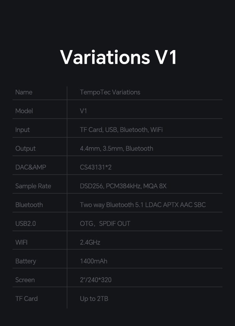 TempoTec Variations V1,IM05 IM01 earphones HiFI music player USB DAC DAP,headphone amplifier 4.4mm&3.5mm ports PEQ,