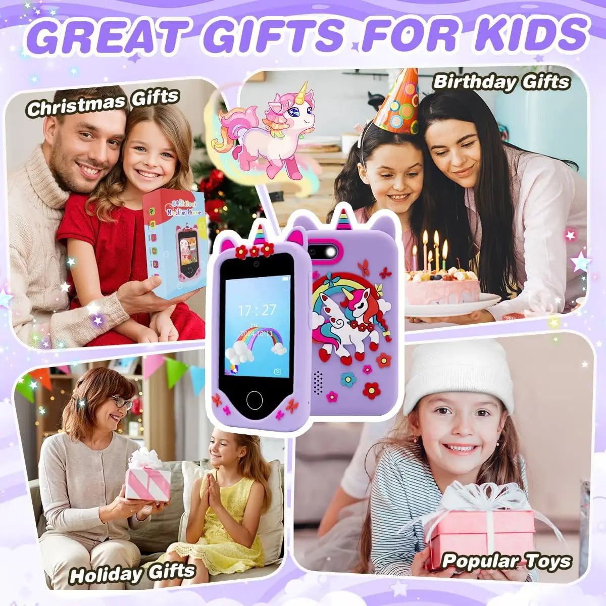 Kids Smart Phone for Girls Boys Kids Cell Phone Toys Dual Camera Music Player 17 Games Toddler Learning Phone For Birthday Gifts
