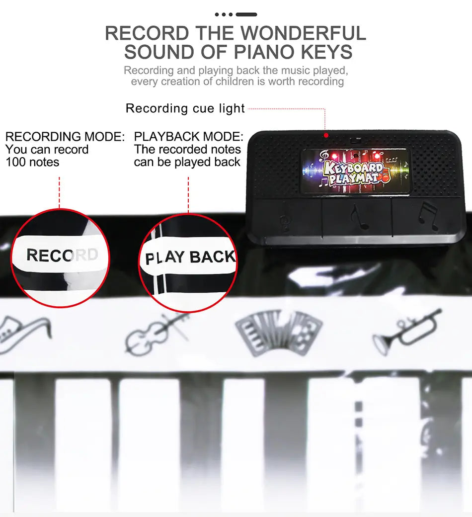 180x72cm Children Musical Toys Play Piano Keyboard Mat Music Instrument Game Carpet Multifunction Educational Toys For Kids Gift