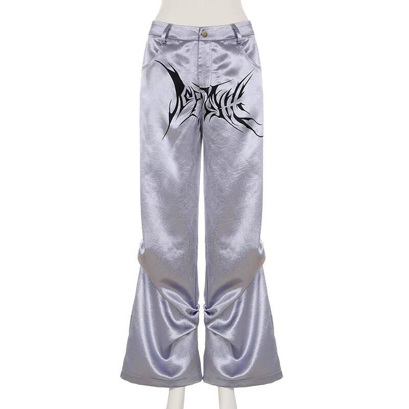 Hip Hop Women High Waist Wide Leg Pants Street Silver Dark Style Satin Pleated Casual Loose Slimming Dance Pants