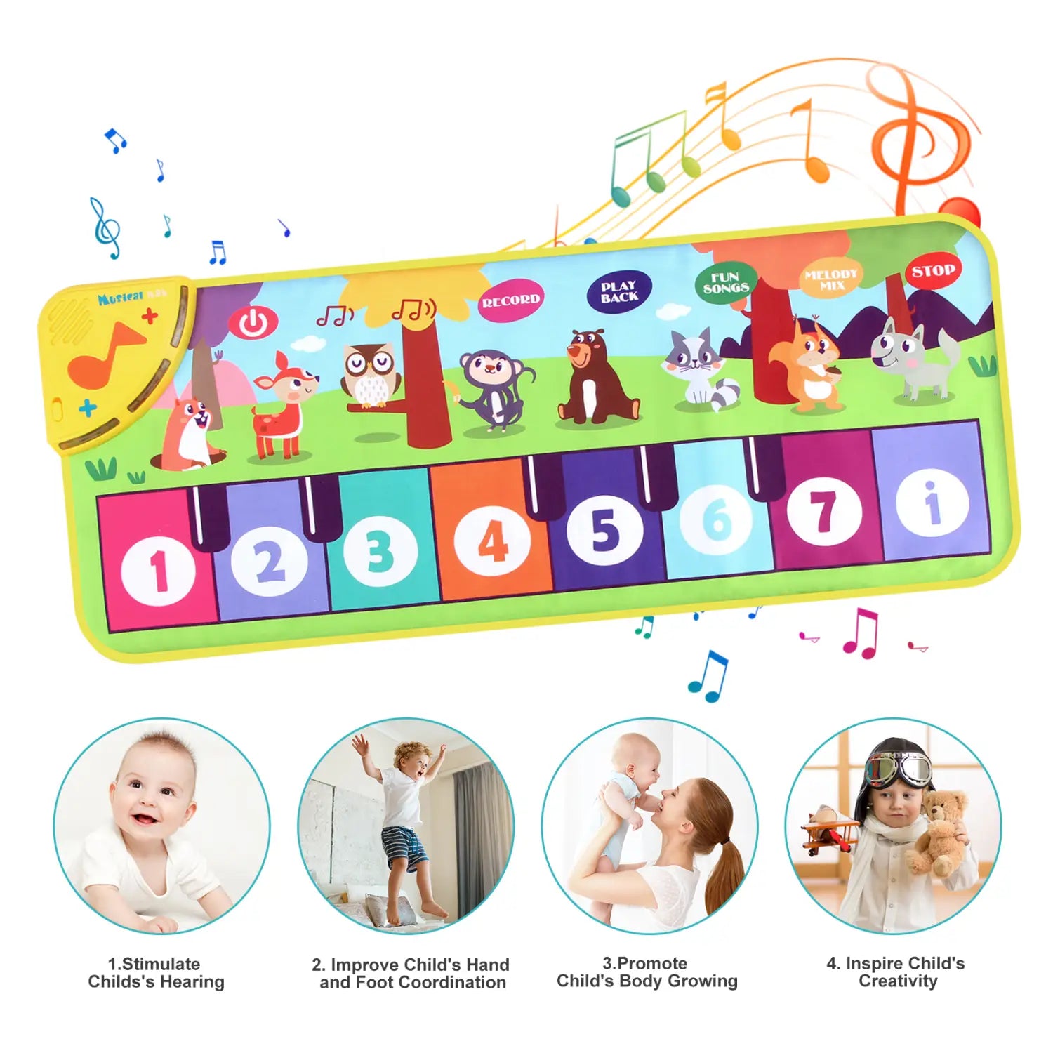 80x30cm Kids Music Piano Mat keyboard Dance Mat Toddler Floor Baby with 8 Animals Sounds Baby Mat Educational Toys for Kid Gifts