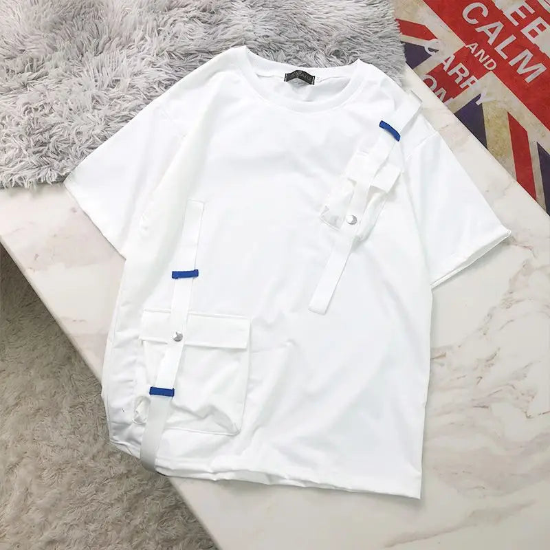 Hip Hop Creative T shirts Men Women Summer Japanese Style Hole T-shirts Streetwear Couple Tops Tees Male Black