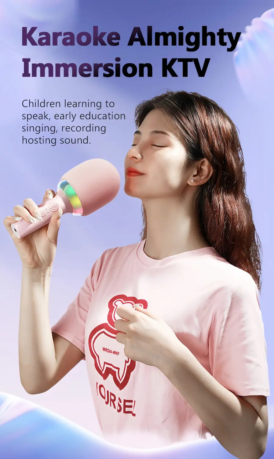 Wireless Karaoke Microphone with Speaker BT 5.3 No Delay 52mm Speaker No Howling Portable Mic for Singing with Lights