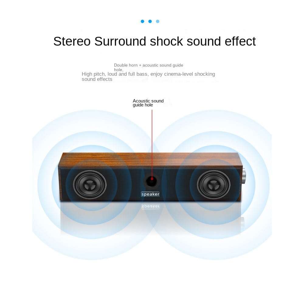 New Long Strip USB Wired Bluetooth Dual Speakers Wooden Small Speaker Computer Notebook Sound Bar Desktop Heavy Bass