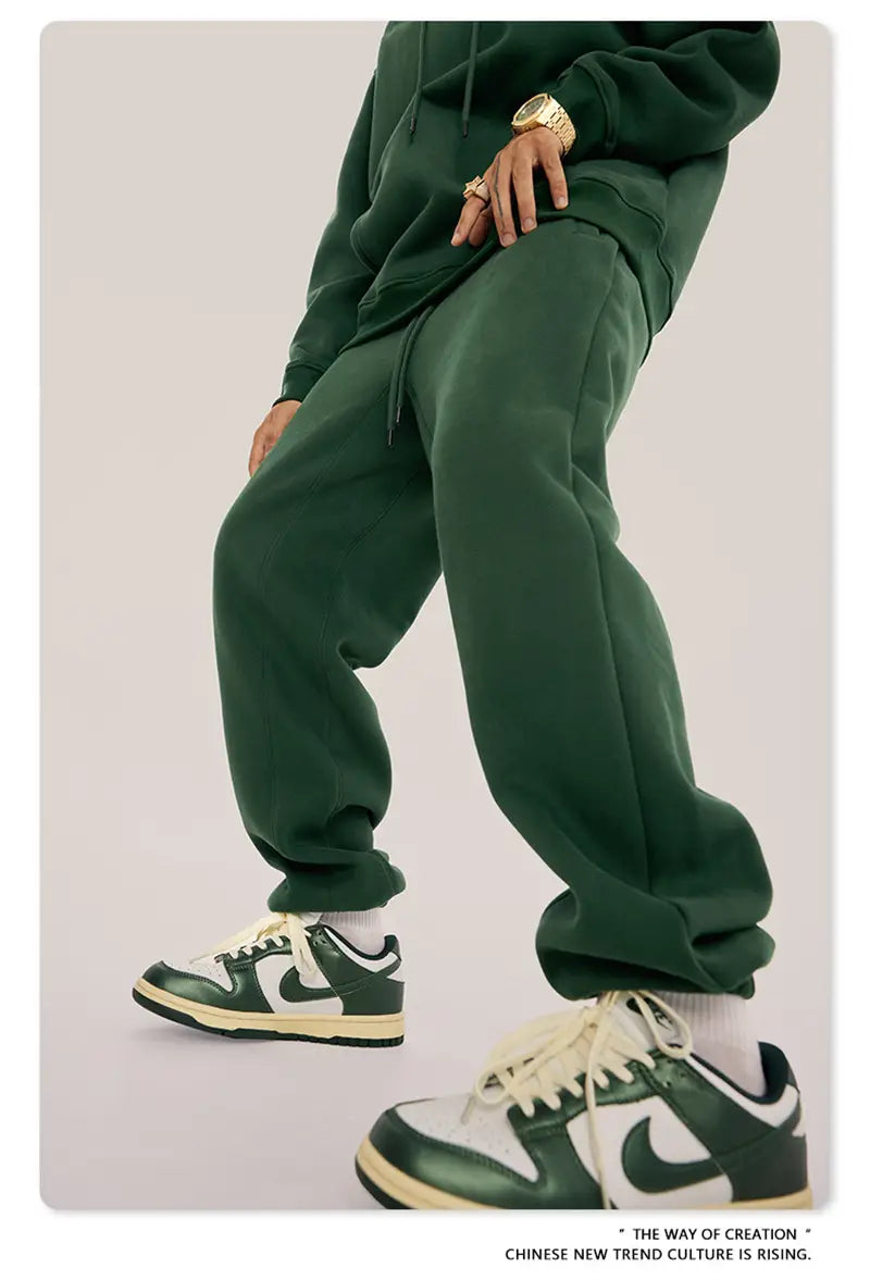 ZODF Trendy Men 345gsm Fleece Sweatpant Unisex Solid Color Loose Retro Hip Hop Winter Joggers Pants Brand Clothes HY0005