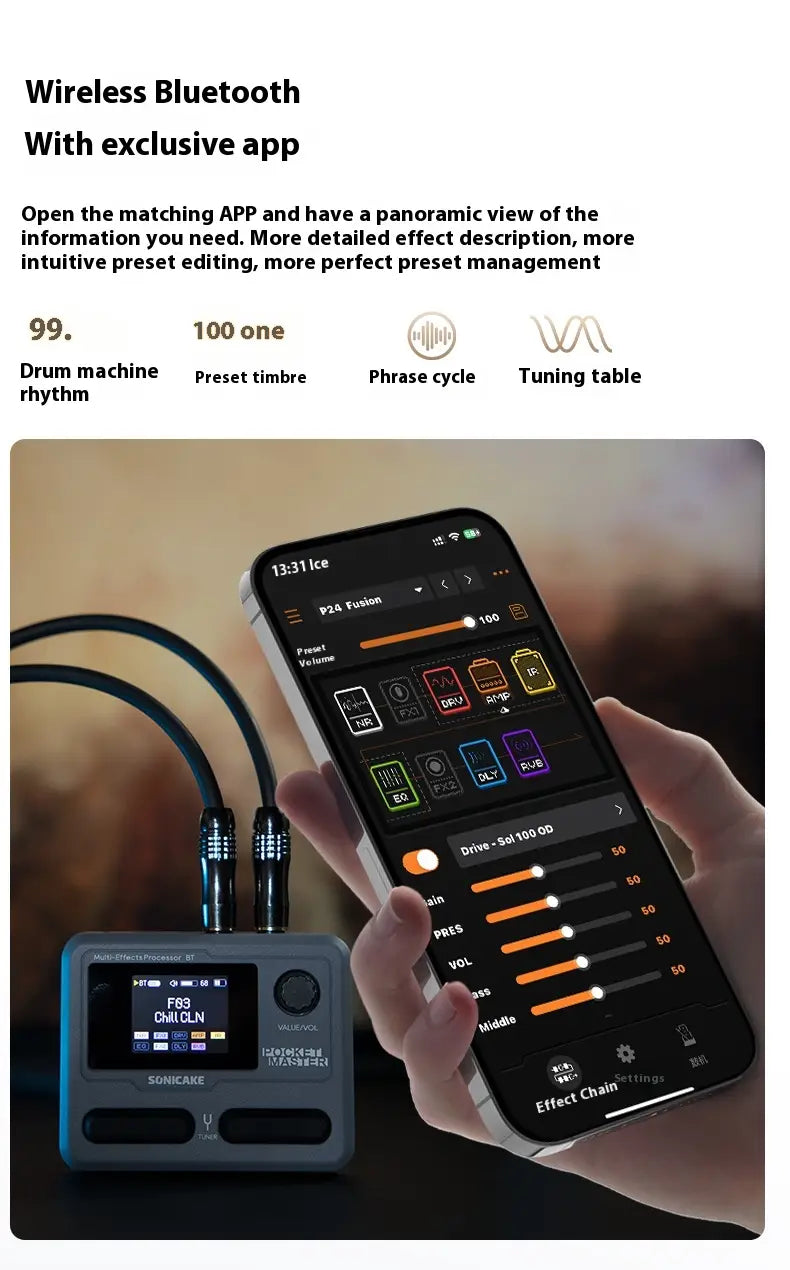 SONICAKE Pocket Master Electric Guitar Bass Amplifier Customized 1.77 LCD Screen Modeling IR Multi-Effect With OTG Looper Gifts