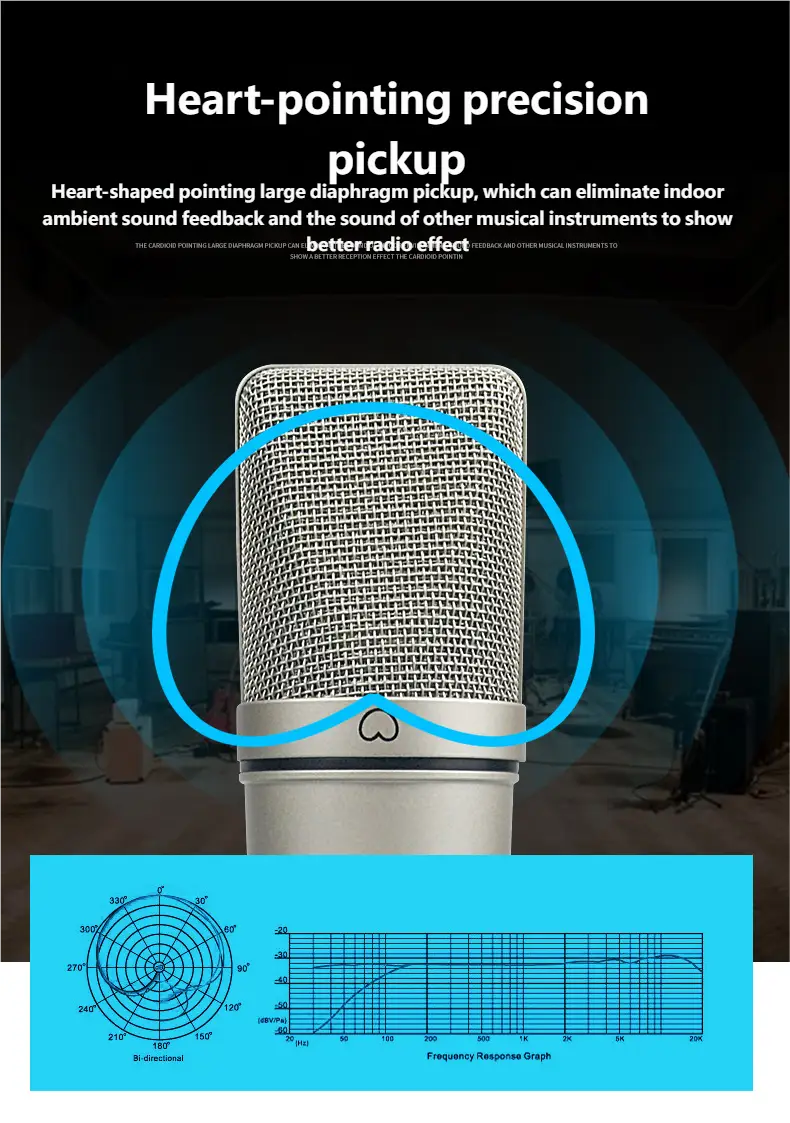 Top Studio Metal U87 Condenser Microphone Professional Cardioid Studio Mic for Recording Podcasting Voice Over Streaming Home