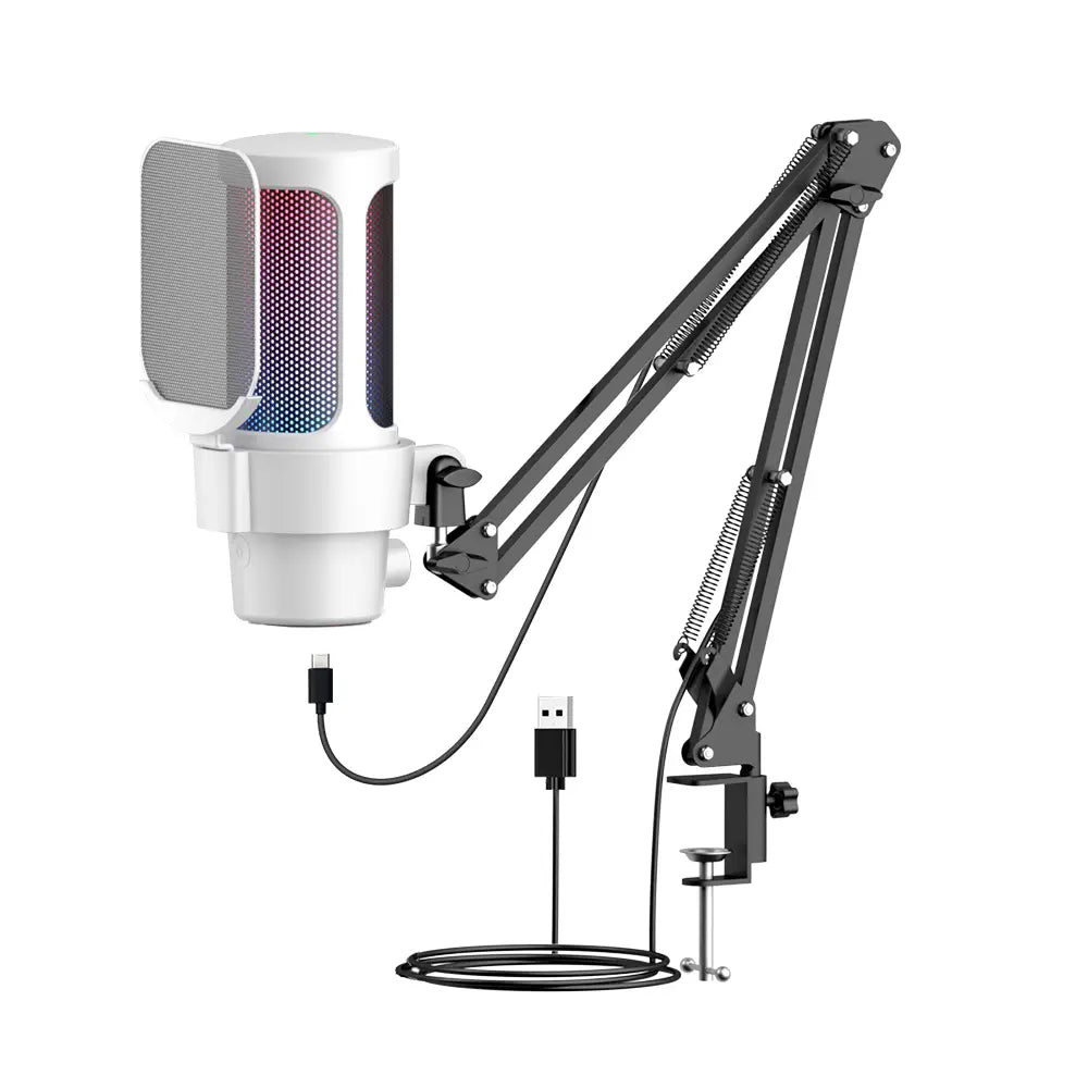 M8 USB Gaming Microphone Computer Mic Kit RGB Lighting Cardioid Mode Pick-up Quick Mute and Gain Knob with Boom Rack for Gaming