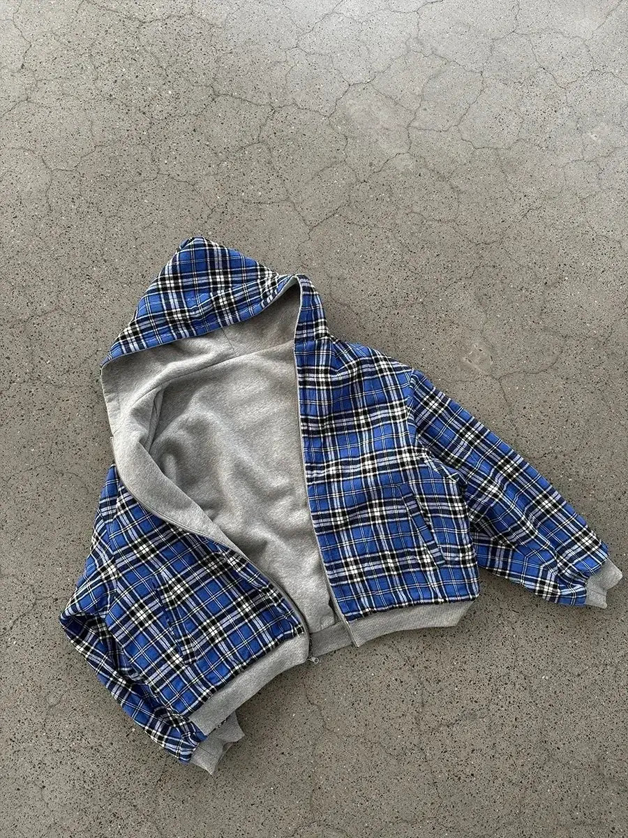 Korean Fashion Retro Plaid Double-Sided Black Minimalist Sweatshirt Men’s Y2K New Harajuku Hip-Hop Gothic Couple Street Wear