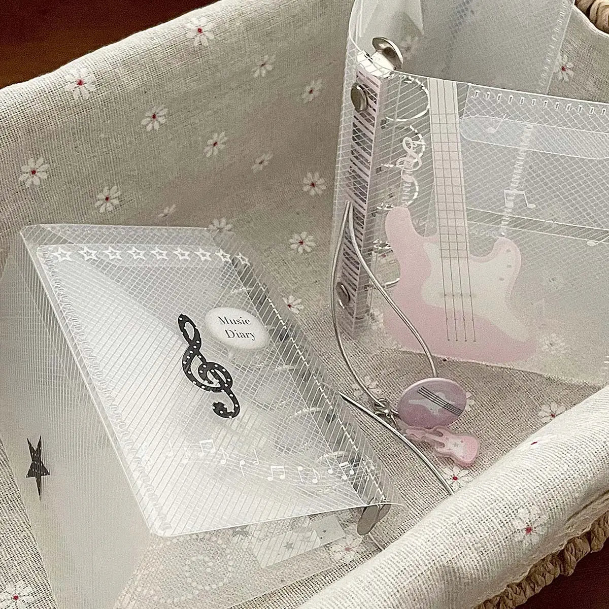 Music Theme M5 Binder Notebook Scrapbook PP Twill Tri-Fold with Tie Closure Photo Album Card Organizer Portable Planner