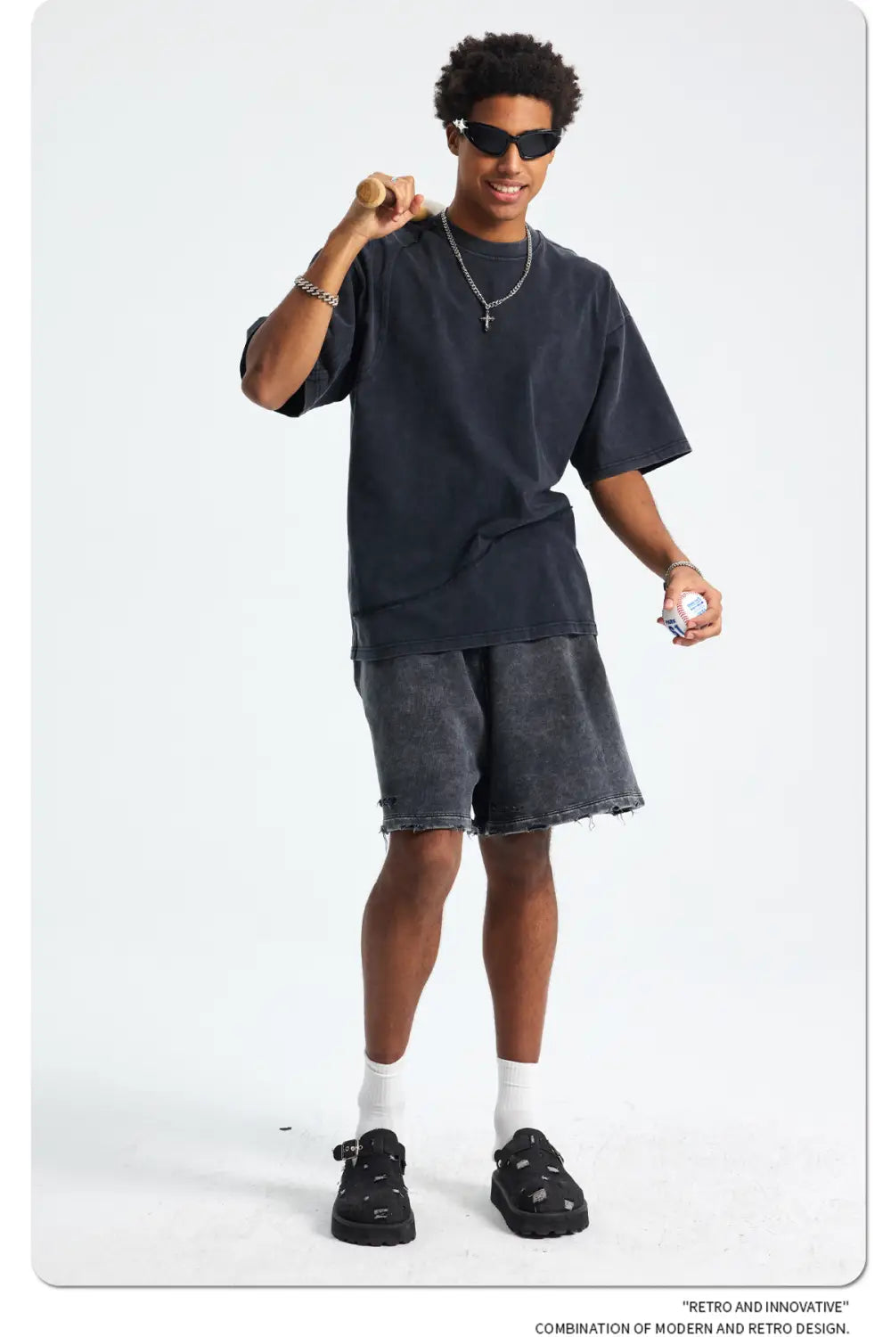Hip Hop Wax Printing Washing Men’s Short Sleeve Tee Oversized Distressed Round Neck Man Cotton T Shirts Top Quality Raw Edges