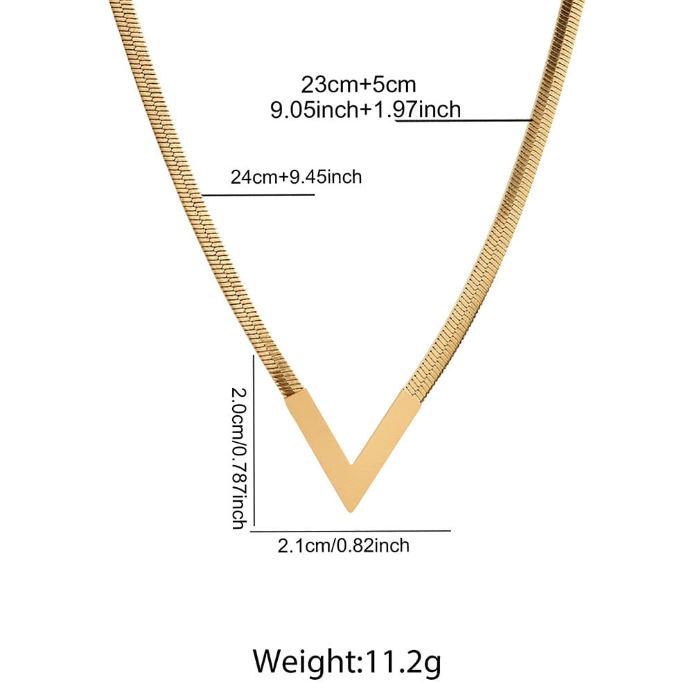LAMENGLY 316L Stainless Steel Hip-Hop Simple V-Shaped Design Snake Chain Necklace Women Temperament Personal Clavicle Chain Gift