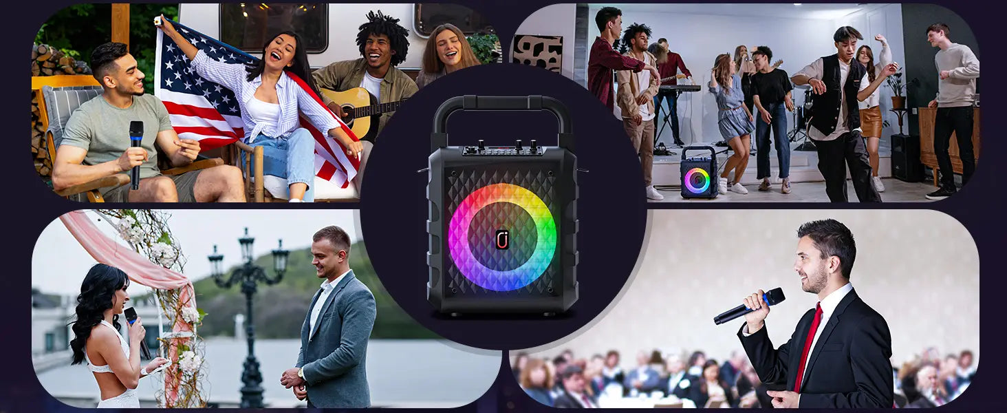 Karaoke Machine with 2 Wireless Microphones 【2025 Upgraded 20W 6.5’’Subwoofer】Portable Bluetooth Karaoke Speaker with PA System