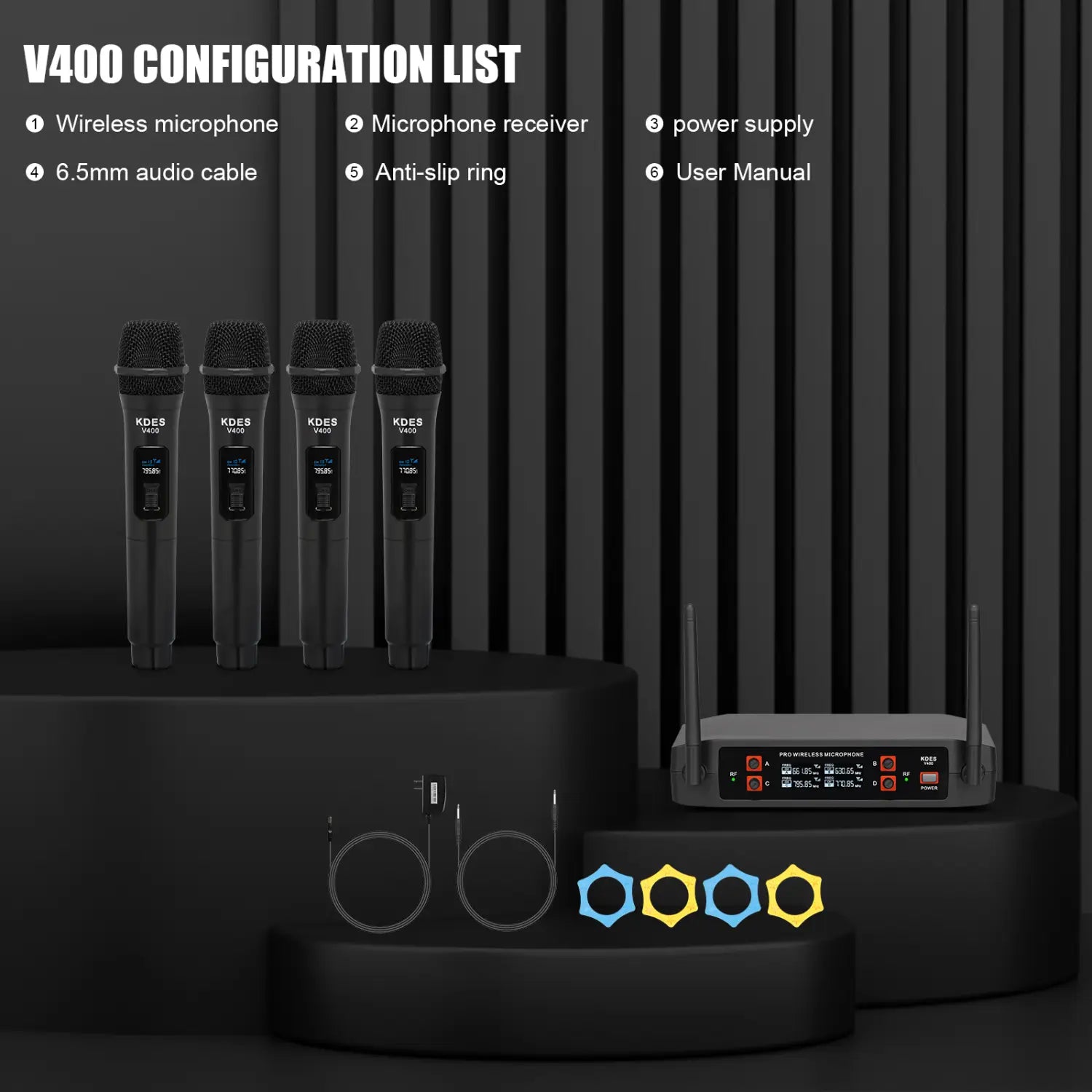 KDES V400 Wireless Microphone Handheld 4 Channel UHF Fixed Frequency Dynamic Microphone For Karaoke Wedding Party Band Church