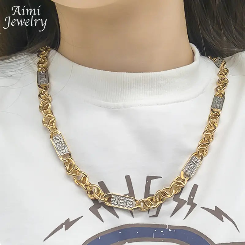 Hip Hop Trendy African Jewelry Set for Men Women Chunky Necklace Bracelet Gold Plated Fashion Jewellery for Party Daily Gifts