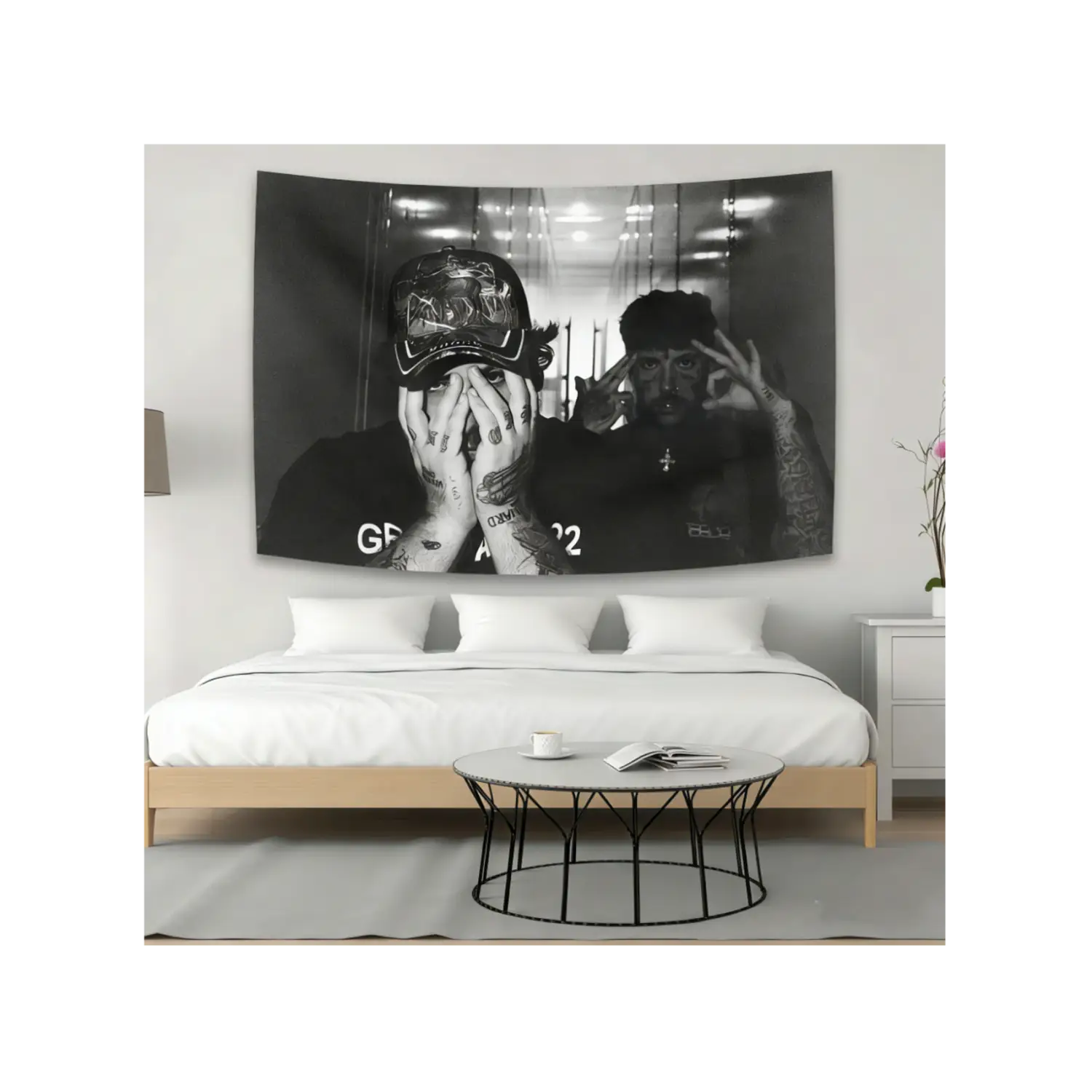 Hip-Hop Rapper Poster Tapestry Aesthetic Dark Style Home Decor Art Wall Hanging Tapestry Room Background Decorative Fans Gift