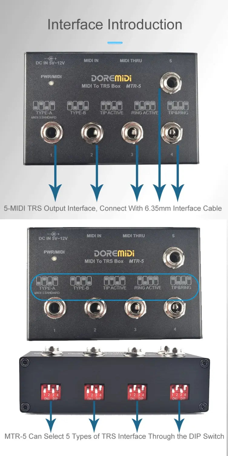 MIDI THRU To TRS Box Is Convert MIDI Five-pin DIN Interface Into TRS Interface Convert One MIDI Input Into Five TRS Outputs
