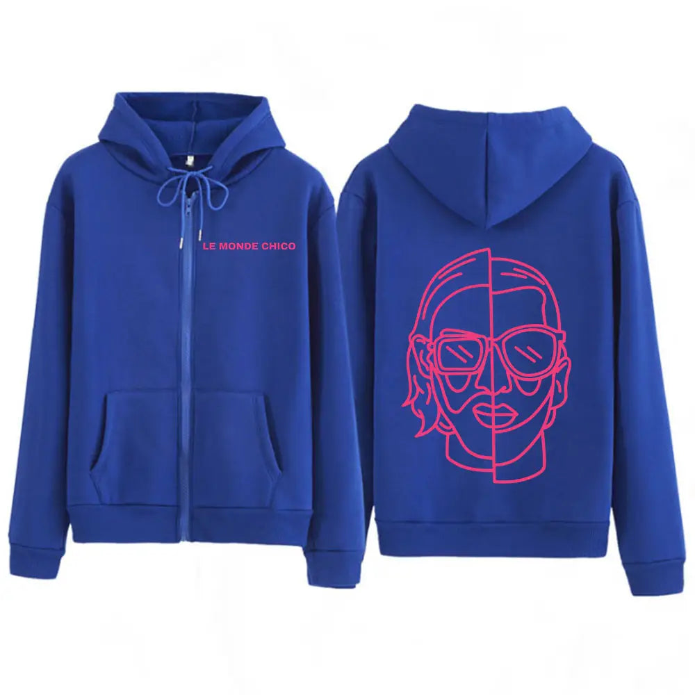 Le Monde Chico Zipper Hoodies French Rapper PNL Album Graphic Zip Up Hooded Sweatshirts Men Women Hip Hop Long Sleeve Pullovers