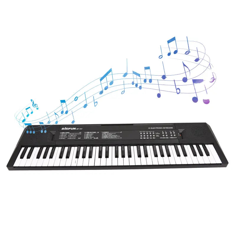 61 Key Mini Electronic Piano 8 Tones Rhythms Microphone Recording Dual Power Portable Keyboard for Beginners Kids