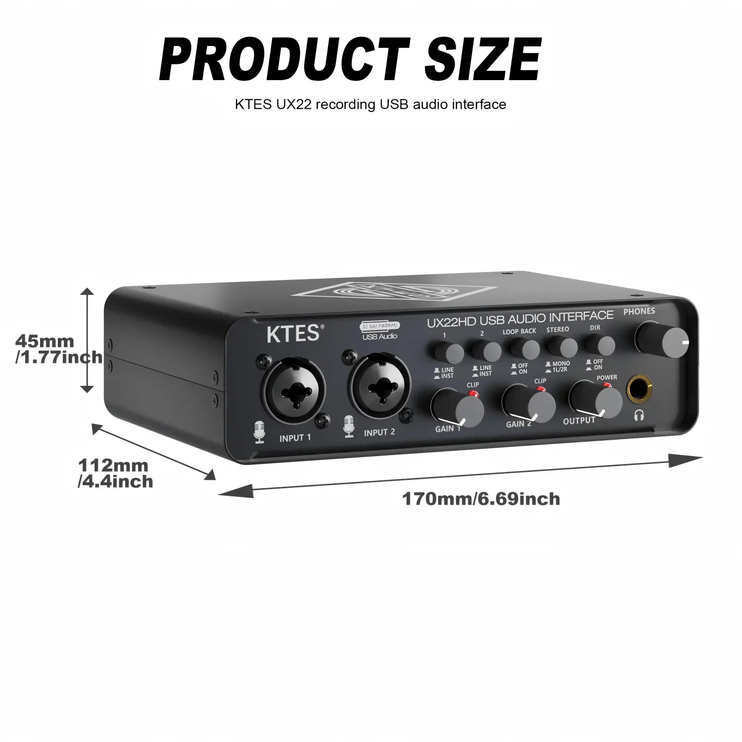 UX22 Audio Interface 192kHz 32-Bit USB Sound Card for Studio Recording Live Streaming Podcast DAW Music Production & YouTube