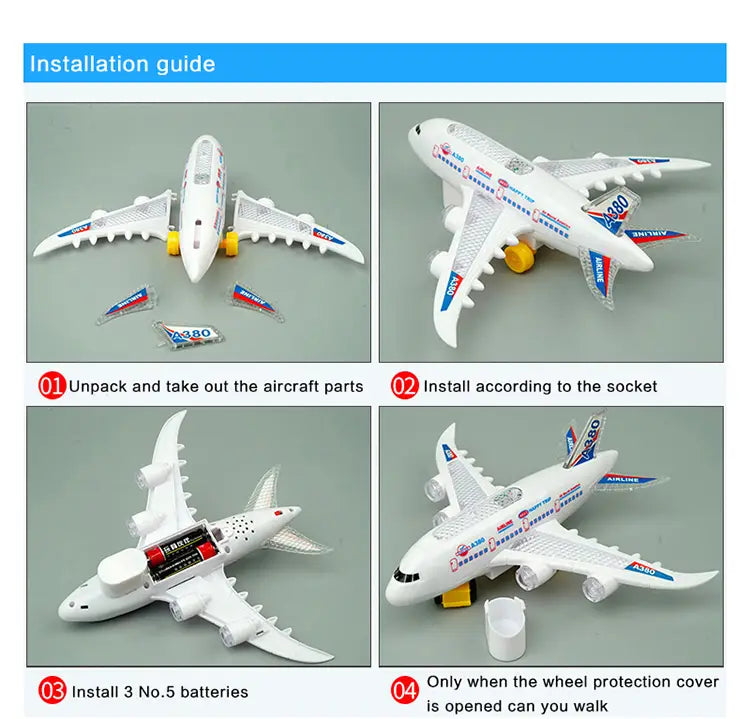 Electronic Aeroplane Toy with Music & Light Airplane Toy Electric Detachable Plane Toys Autopilot Automatic Obstacle Avoidance
