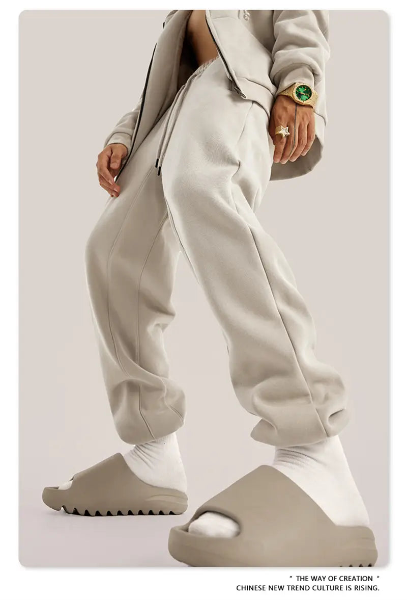 ZODF Trendy Men 345gsm Fleece Sweatpant Unisex Solid Color Loose Retro Hip Hop Winter Joggers Pants Brand Clothes HY0005