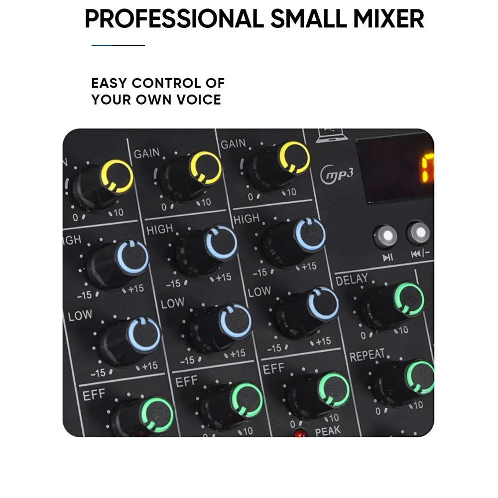 Professional 6 channel Audio mixer DJ karaoke Mixing Console With USB Interface Sound Card BT 48V for Karaoke Party PC Recording