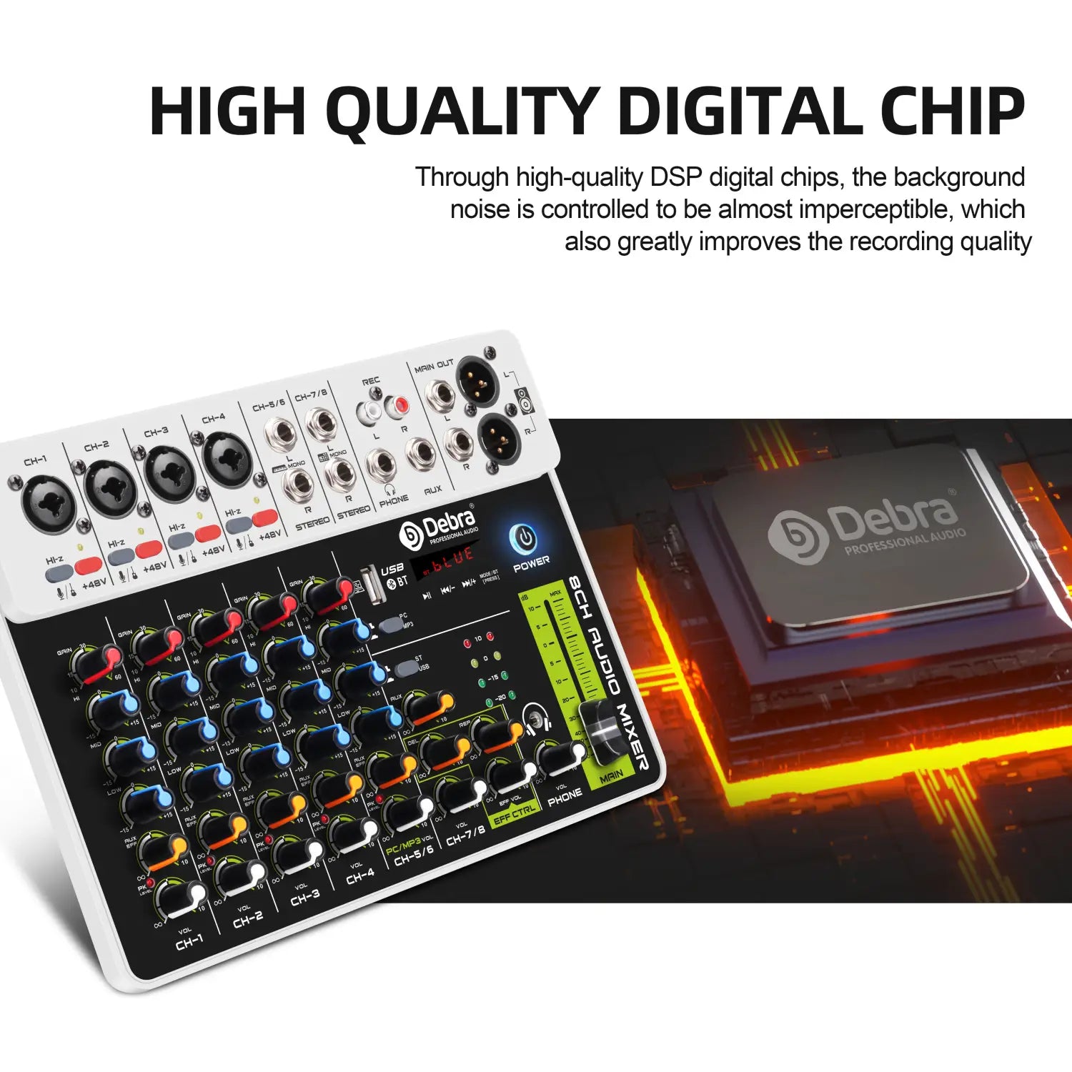 4/8 Channel Audio Mixer DJ Controller Sound Mixing Console With Bluetooth Phantom Power Delay Repaeat Effect For PC Recording