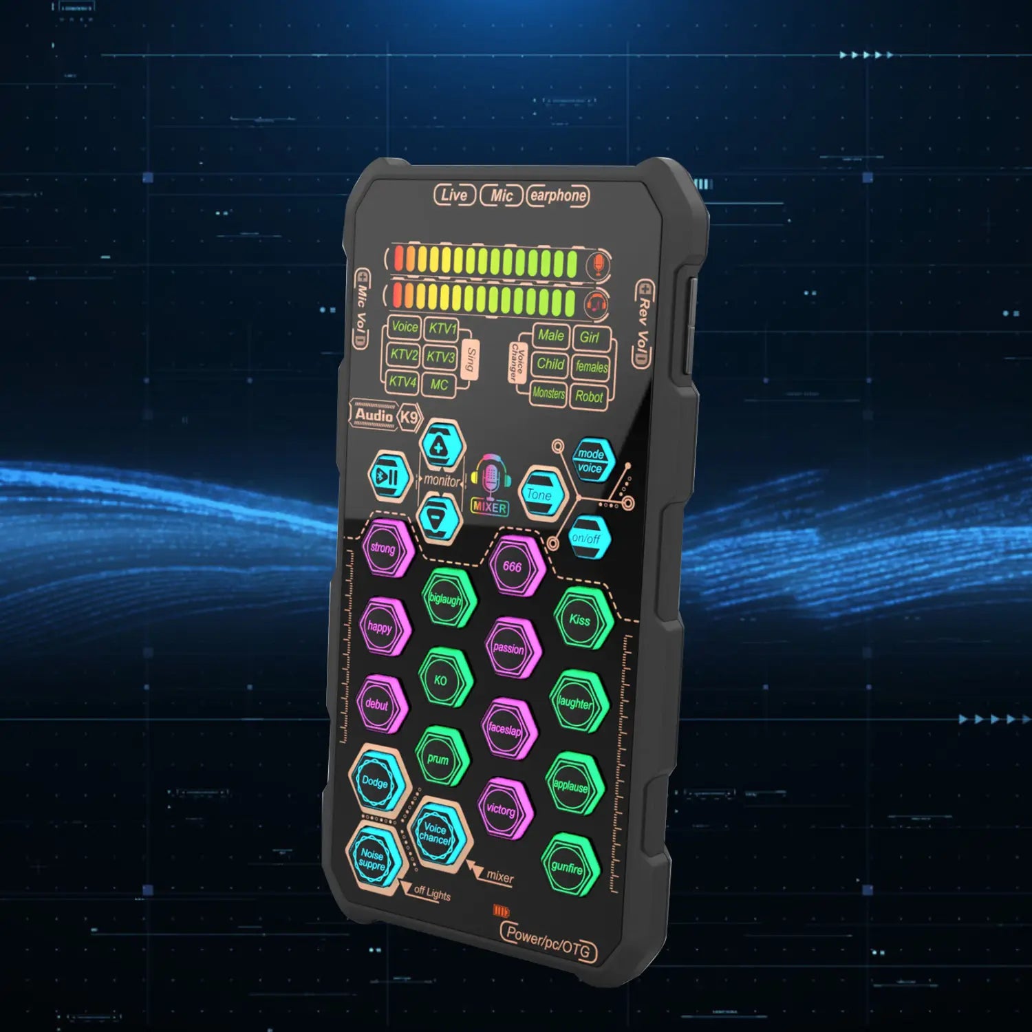 DJ Karaoke Equipment K9 Handheld Live Sound Card Sound Board Set with Voice Change for Podacsting Broadcasting Singing Recording