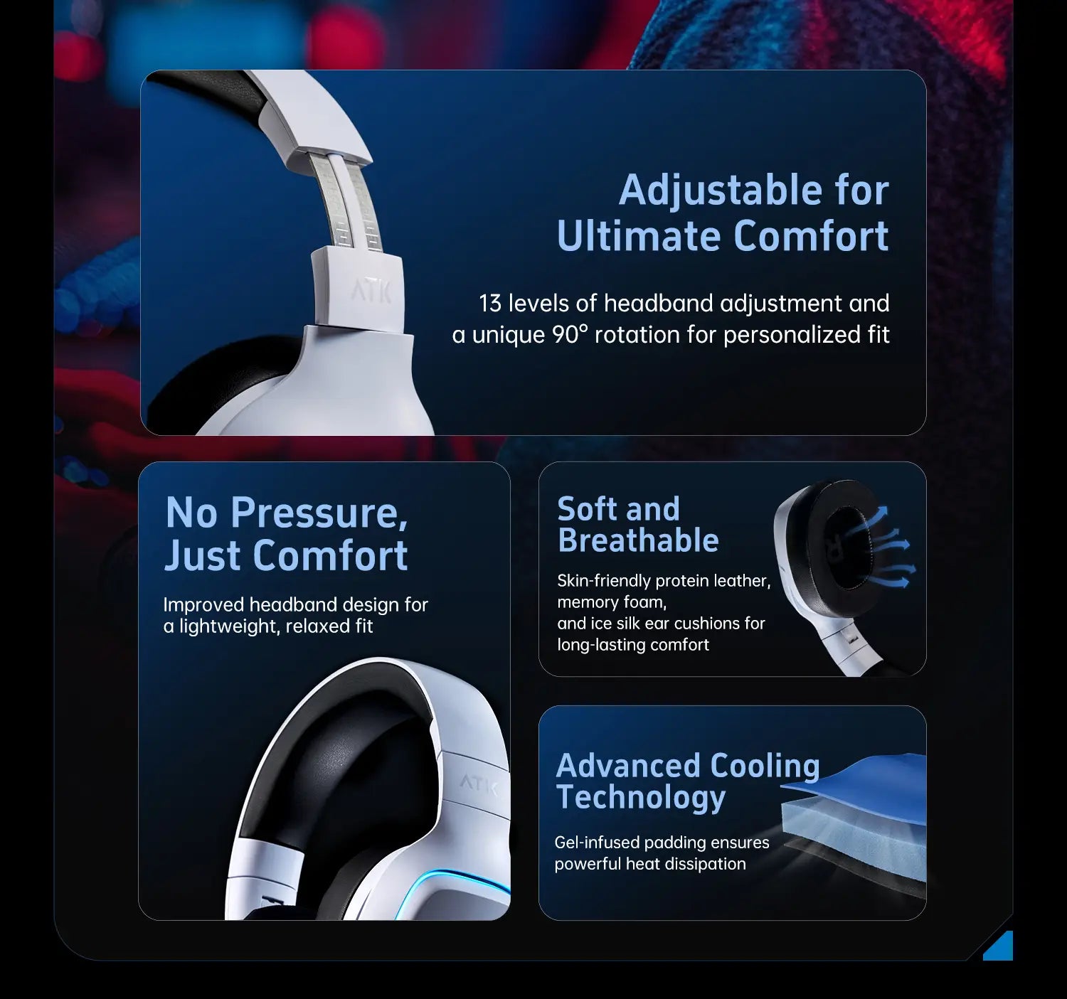 ATK N9 2.4GHz Wireless Gaming Headset with Mic for PS5 PS4 PC Mac Playstation Bluetooth Gaming headphone with Microphone