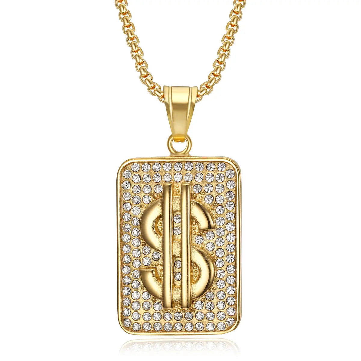 Hip Hop Iced Out Dollar Sign Money Pendant Male Stainless Steel Rapper Necklace for Men Party Waterproof Jewelry